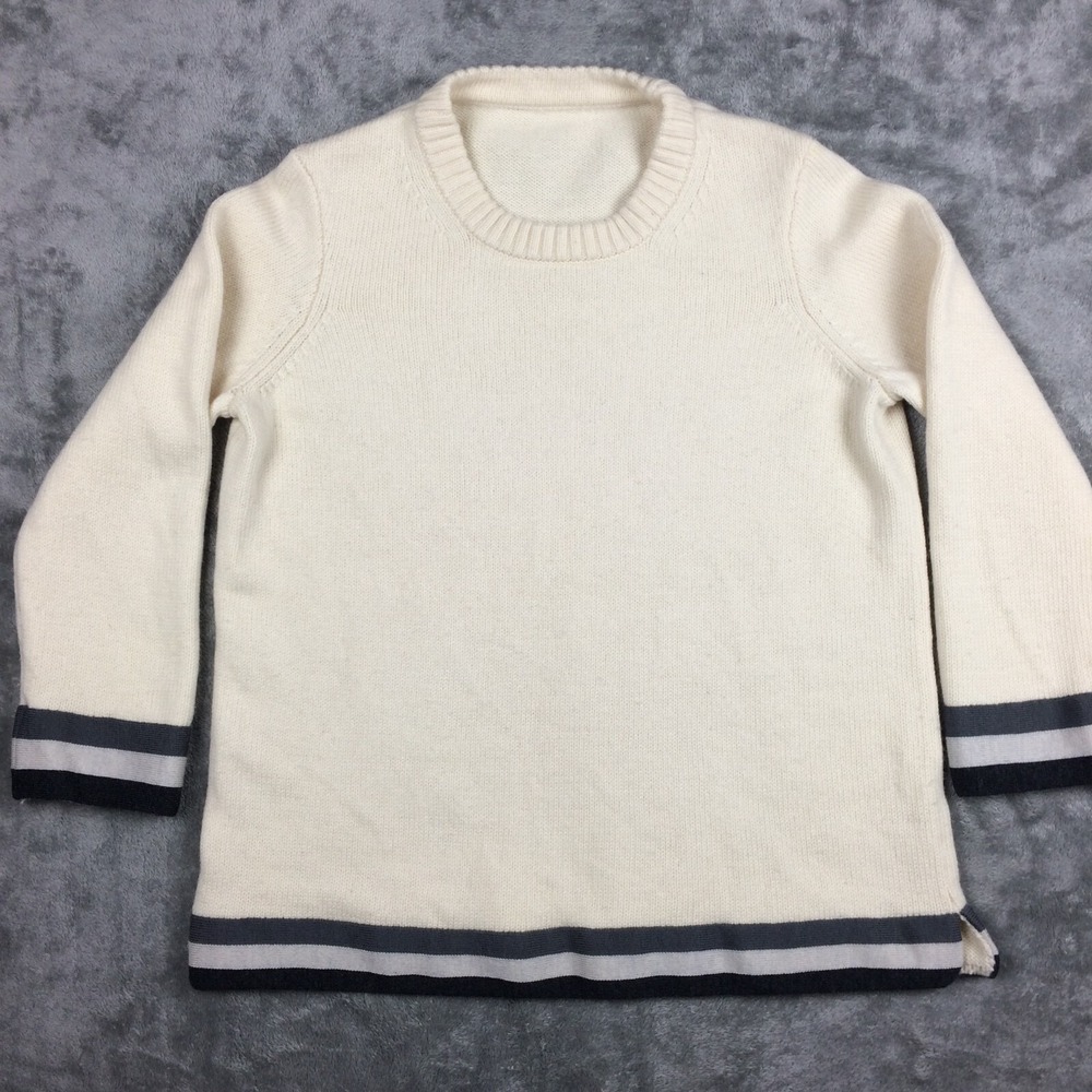 J Crew Wool Sweater Womens Medium Wool Ivory Knit Capsule Minimalist Crew Neck